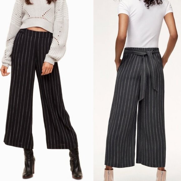 Wilfred Black Striped High Rise Tie Back Pull On Faun Wide Leg Pants - Picture 2 of 3